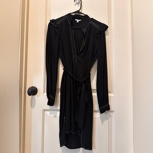 Joie Dress Women's XS X Small Black Ruffle Long Sleeves Belt Peasant Shirt Dress